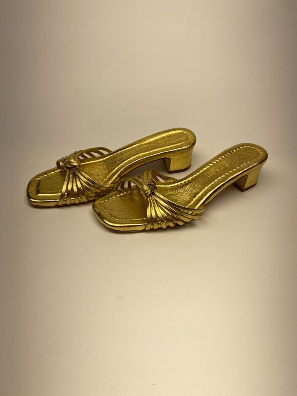 Loeffler Randall Womens Hazel Knot Mule Gold Sandal  Sz 6.5